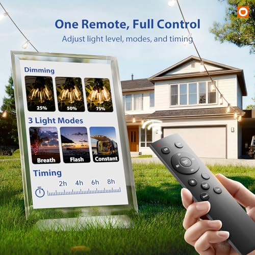 Detalle 2 de addlon 100FT Outdoor String Lights ST38 LED with Remote – Weatherproof, Dimmable, and Ready for Outdoor Gatherings