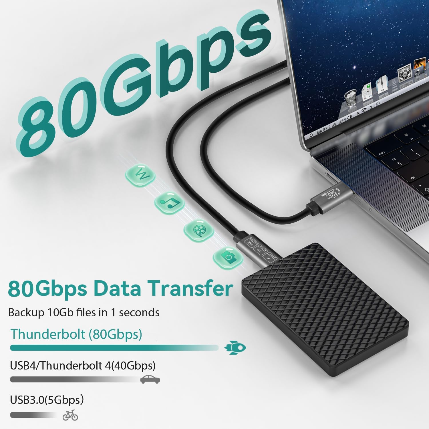 Detalle 2 de ConnBull Thunderbolt 5 Cable 1.8m 80Gbps