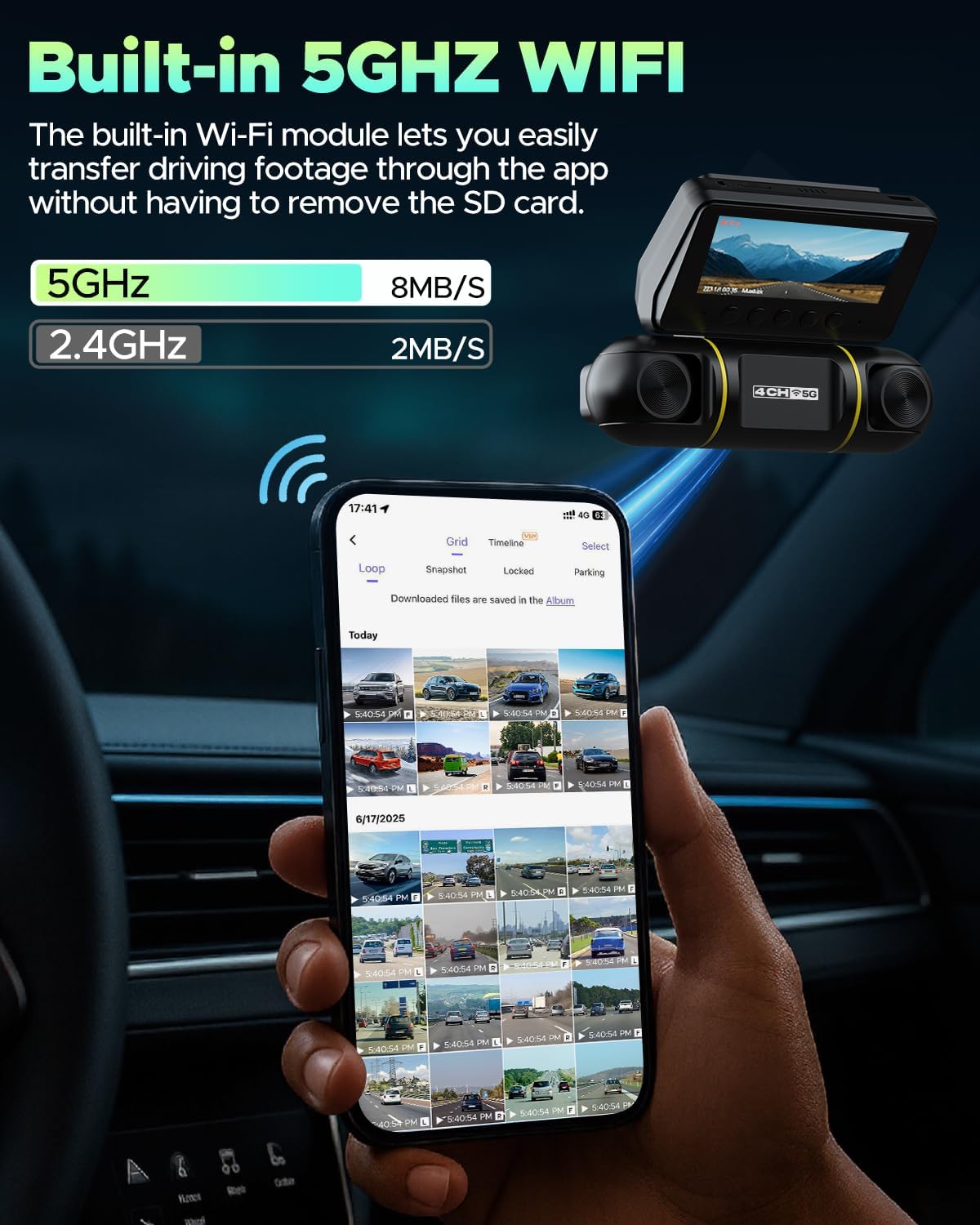 Detalle 2 de LAMTTO 360 Degree View 4-Channel Dash Cam (Front & Rear) with 5G WiFi, 8 IR Night Vision, and Hardwire Kit + 128GB Card