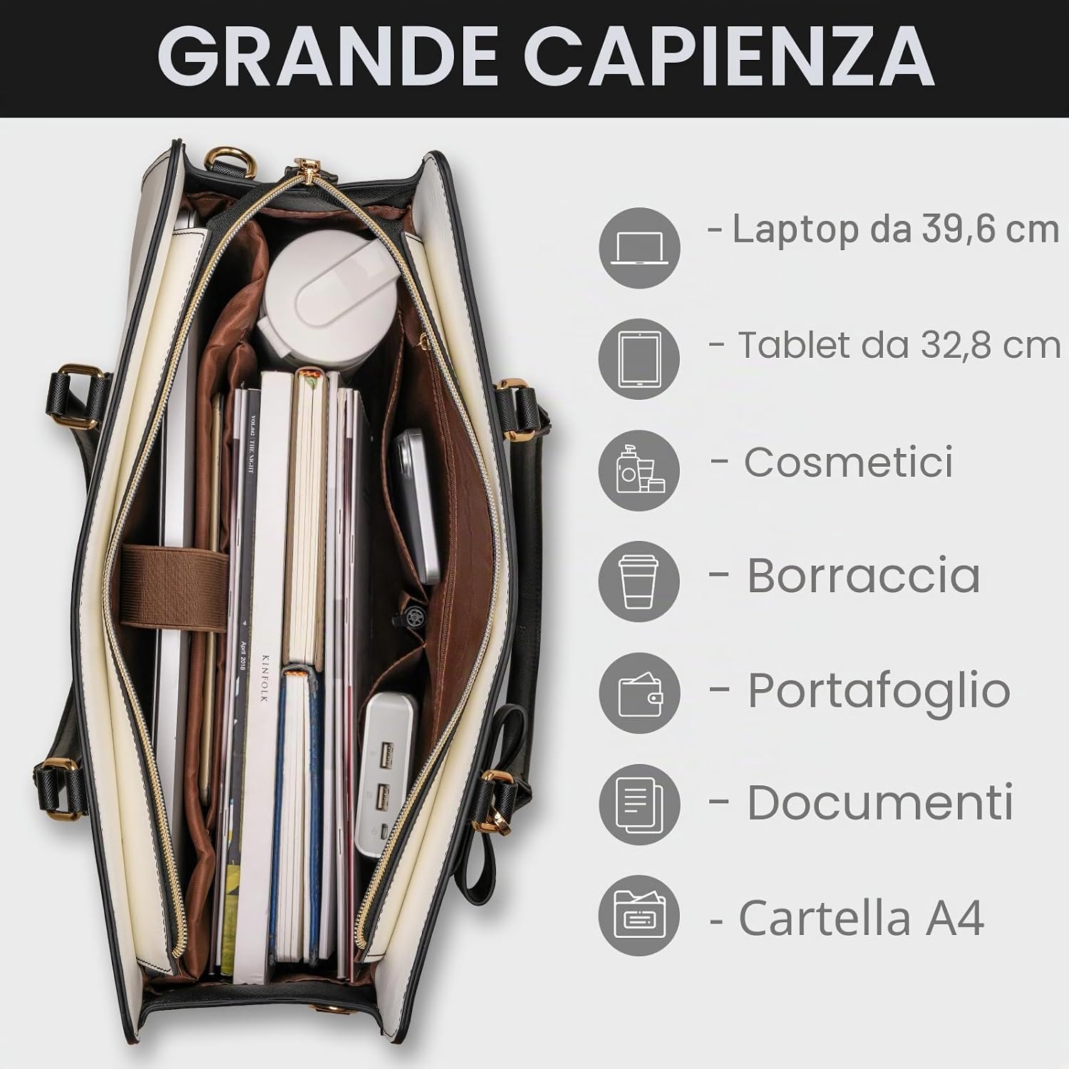 Detalle de MOSISO Borsa Tote Laptop Donna 15.6'' in Pelle PU Impermeabile, con Pochette e Fiocco – Nero