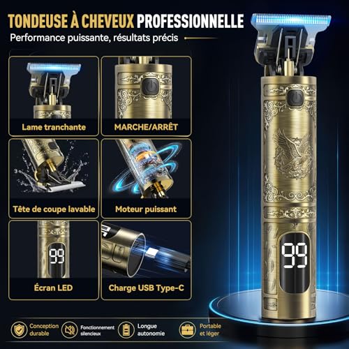 Detalle 2 de Solati Tondeuse cheveux et barbe sans fil, lames inox et écran LED