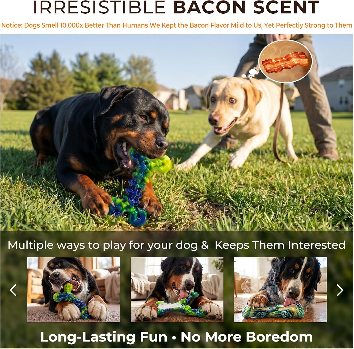 Detalle 2 de ChienBox 3-Pack Nylon Dog Chew Toys for Aggressive Chewers – Bacon Flavour, XL