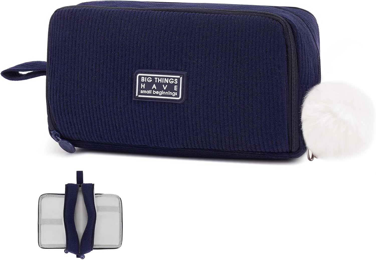 Detalle de Byitin ST-BD-3 pennenetui met 3 vakken in navyblauw corduroy