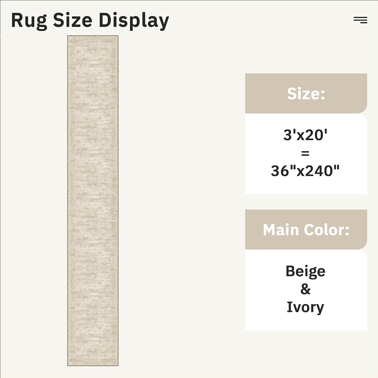 Detalle de Soalmost 3x20 Hallway Runner Rug, Beige Vintage Geometric, Washable