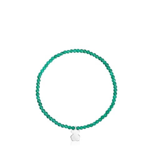 Thumbnail 1 de TOUS Pulsera Elástica Motivos con Bolas de Calcedónia Verde y Motivo Oso en Plata de Primera Ley 925 (17 cm)