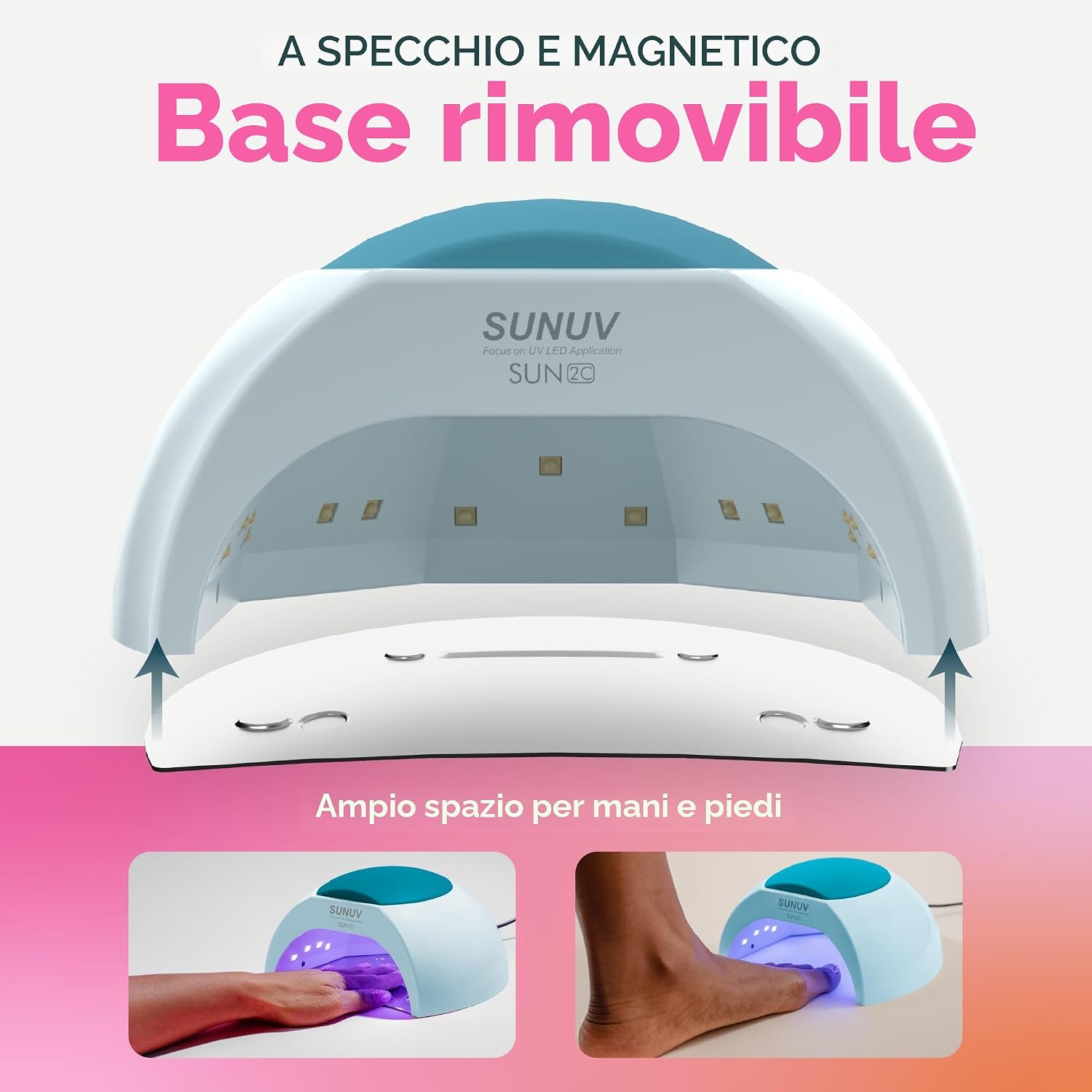 Detalle 2 de SUNUV Lampada Unghie LED UV Professionale Bluastro: asciuga gel e semipermanente con sensore automatico e 4 timer