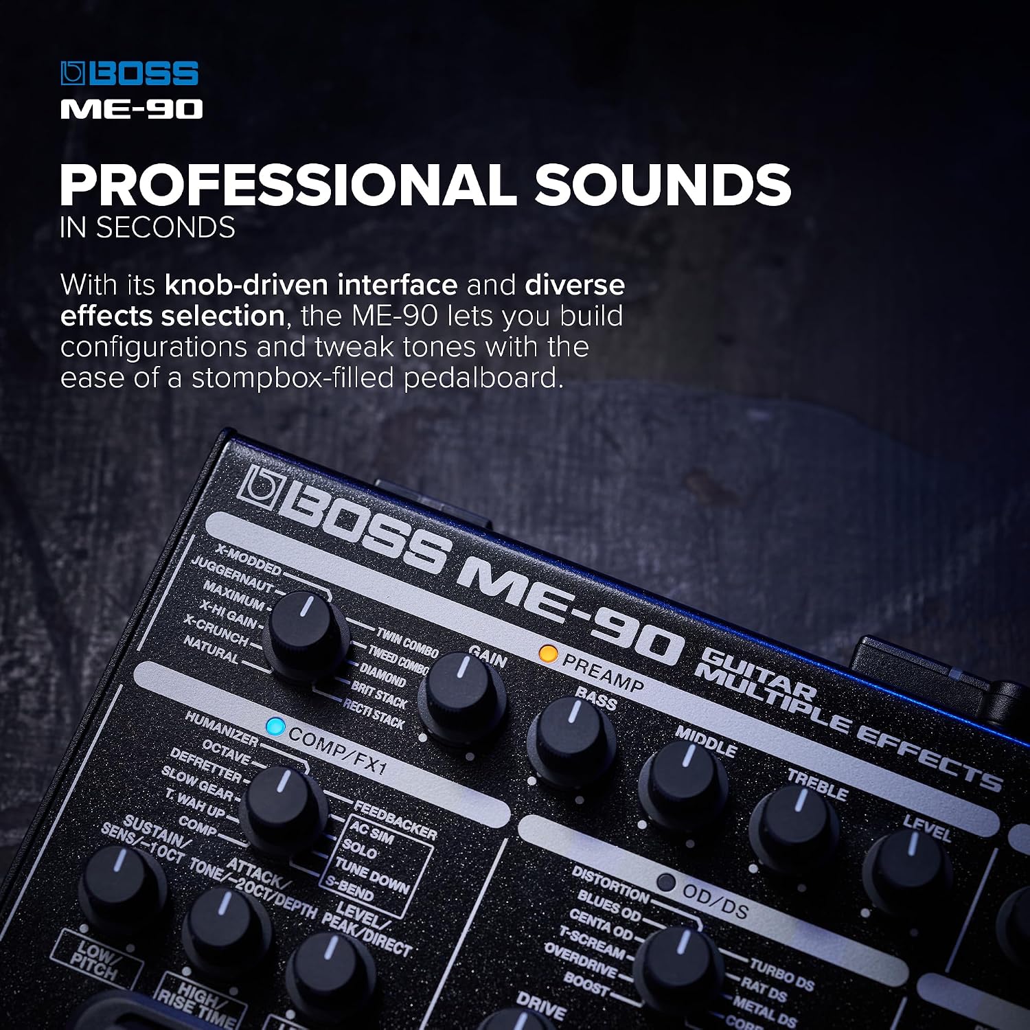 Detalle de BOSS ME-90 Guitar Multi-Effects Processor with 11 AIRD Amps and 60 Effects