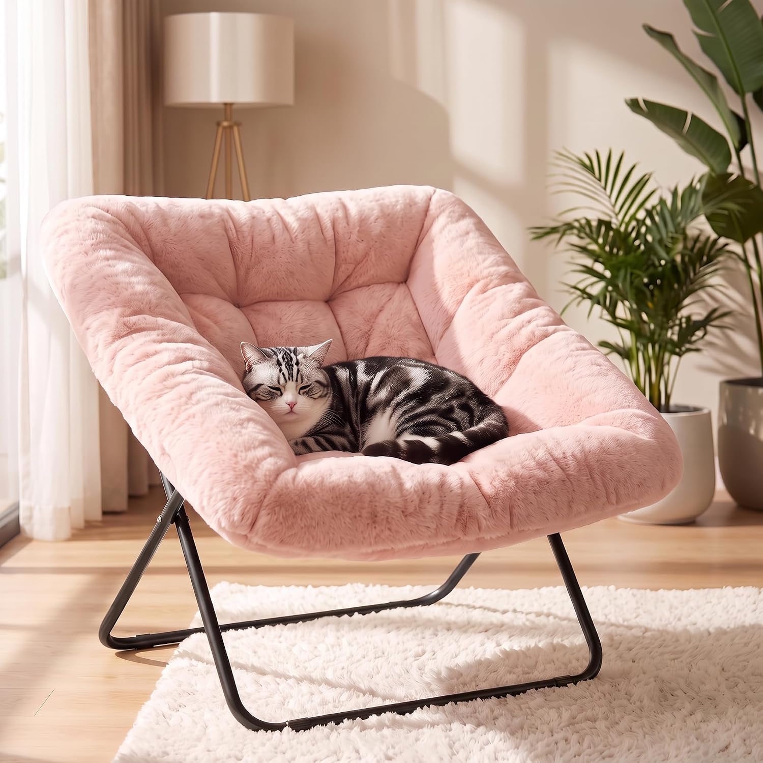 Detalle de DUMOS Faux Fur Saucer Chair, Pink