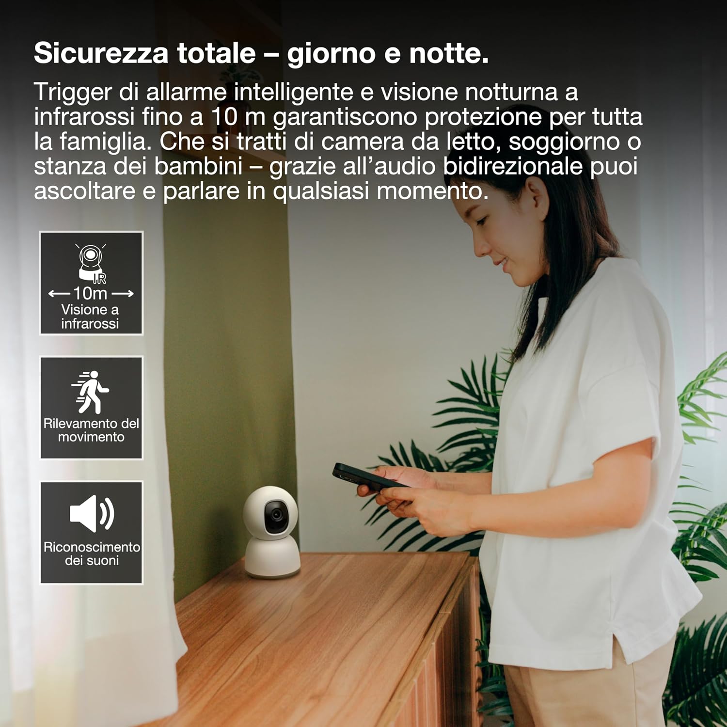 Detalle 2 de OSRAM Telecamera SMART+ WiFi 360° 4MP 2K QHD con Pan-Tilt, visione notturna 7m e audio bidirezionale