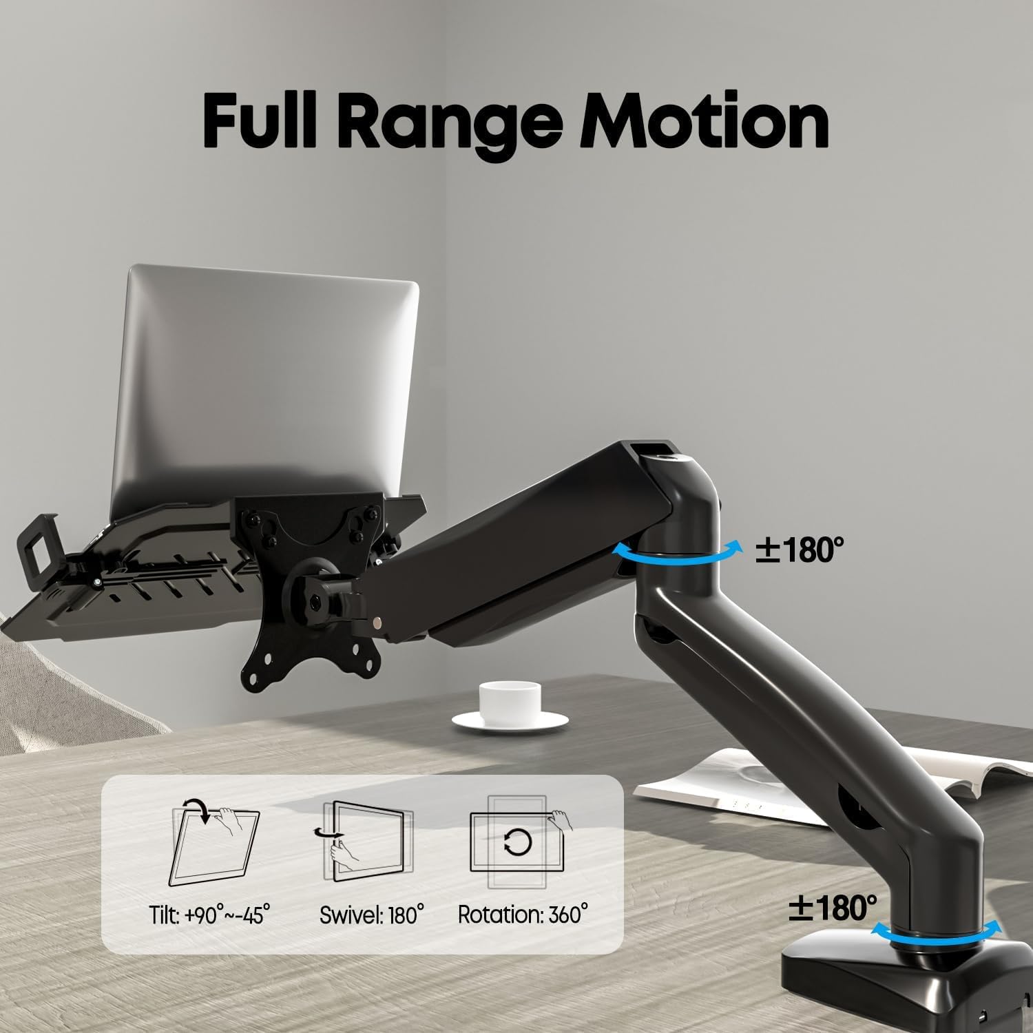 Detalle de PUTORSEN Monitor Arm mit Laptopablage für 17–32 Zoll Monitore & bis 17 Zoll Notebooks (VESA 75/100)