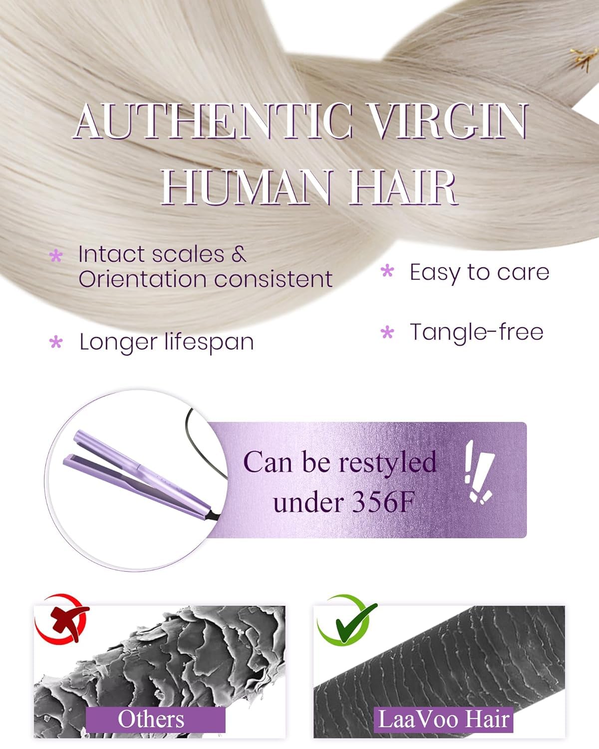 Thumbnail 3 de LaaVoo Micro Beads Hair Extensions in Platinum Blonde (50g) – 14 to 24 Inch, 50 Strands, Real Human Hair
