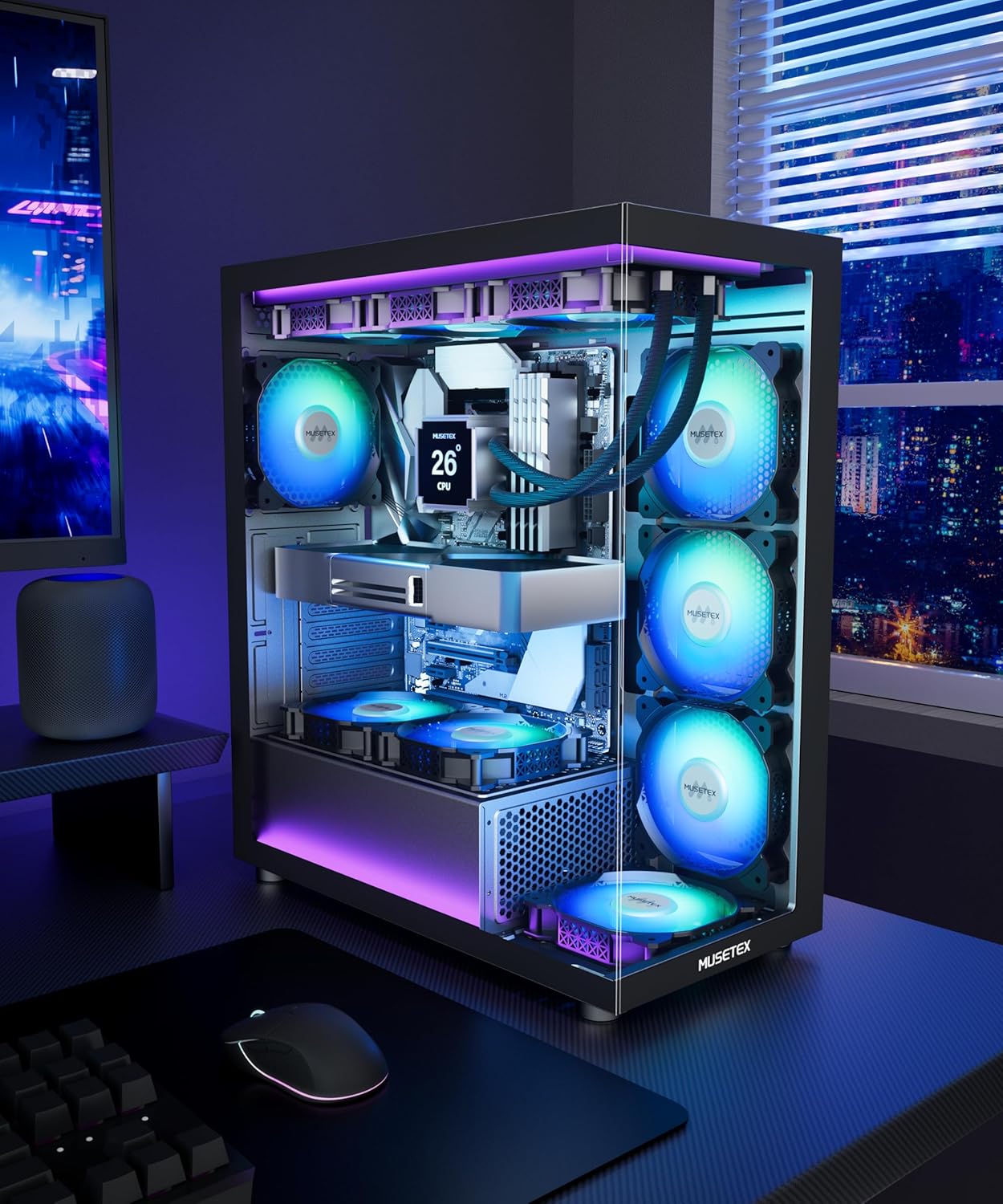 Thumbnail 6 de MUSETEX K2 Boîtier PC ATX pré-installé 7 ventilateurs ARGB