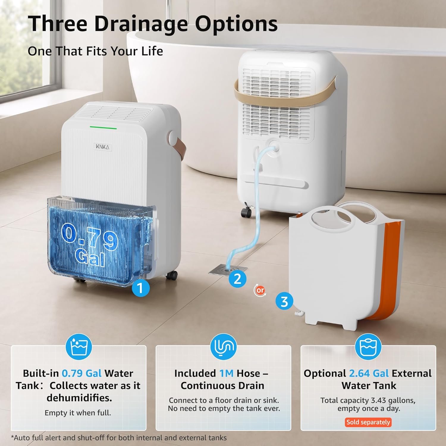 Thumbnail 3 de KNKA PD22SC-12 Dehumidifier, 34 Pints/Day, 2,500 Sq. Ft., Drain Hose