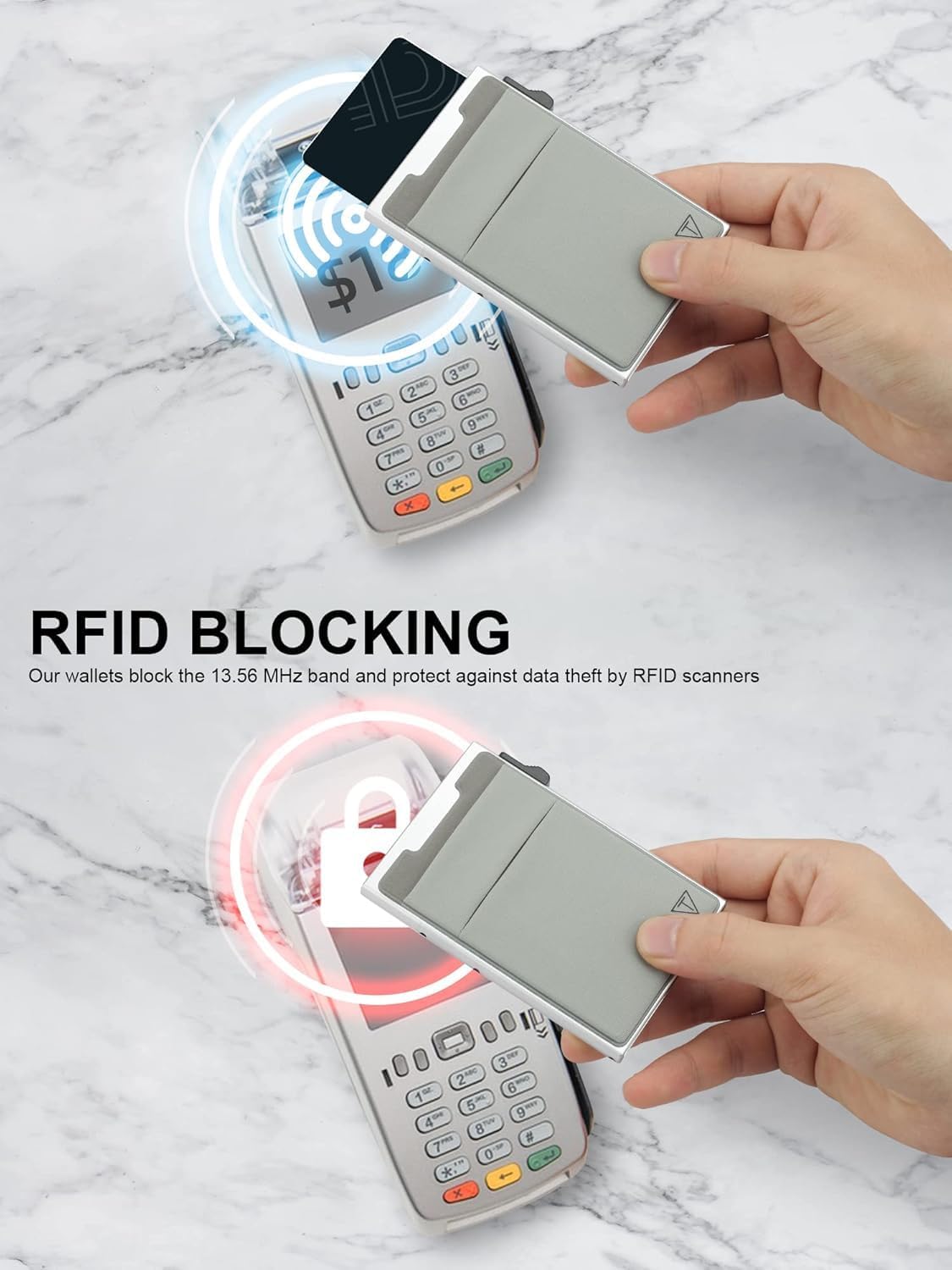 Detalle de TOYFID Silbernes Kartenetui mit Kompartiment – kompakt, RFID-blockierend und mit Münzfach
