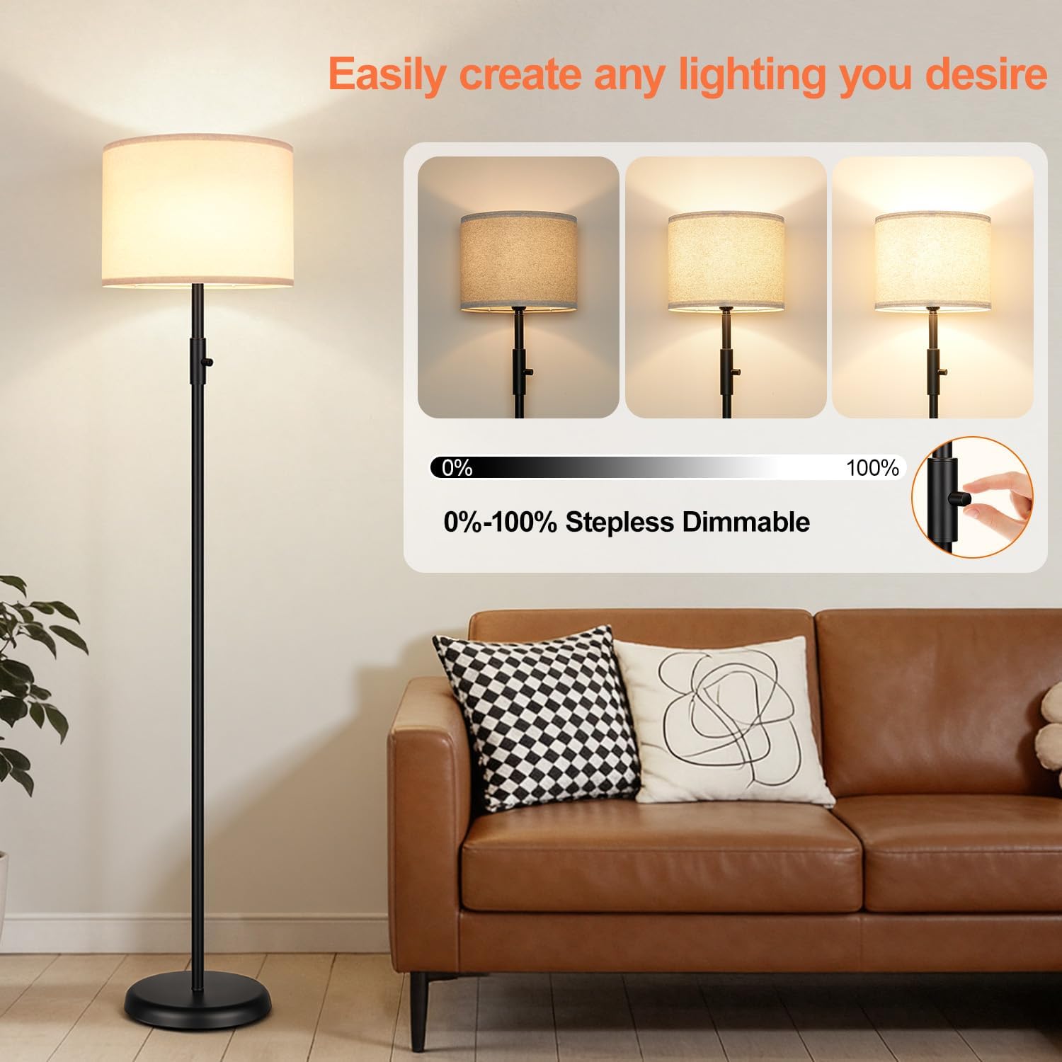Detalle de Dimmable Floor Lamp with Linen Shade