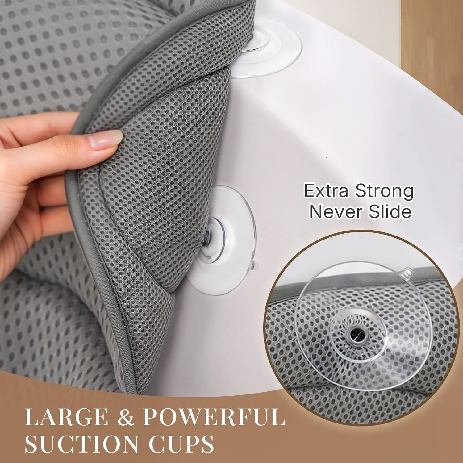 Detalle de Ozyalo 1016 Bath Pillow, Gray 4D Mesh with Padded Headrest