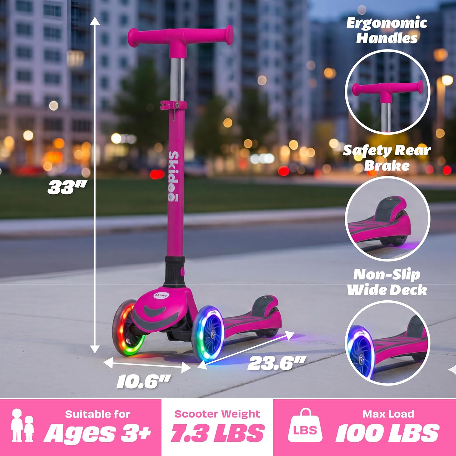 Thumbnail 1 de SKIDEE SP3 2-in-1 Kids Kick Scooter (Ages 3–5) with Foldable 3-Wheel Design, Seat, Adjustable Handlebar & LED Wheels