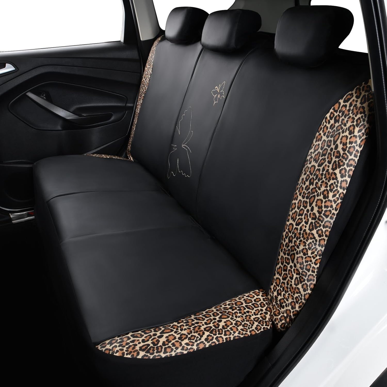 Thumbnail 6 de Flying Banner Butterfly Faux Leather Leopard Brown Car Seat Covers (Universal, Rear Bench Split Full Set)