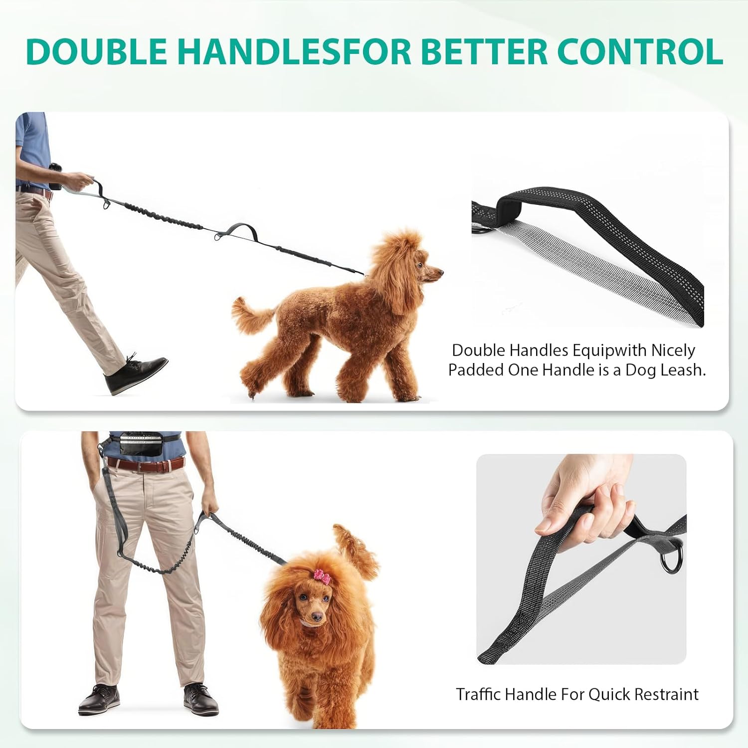 Detalle de ZONJIE Hands Free Dog Lead with Adjustable Waist Belt (Black) for Medium to Large Dogs