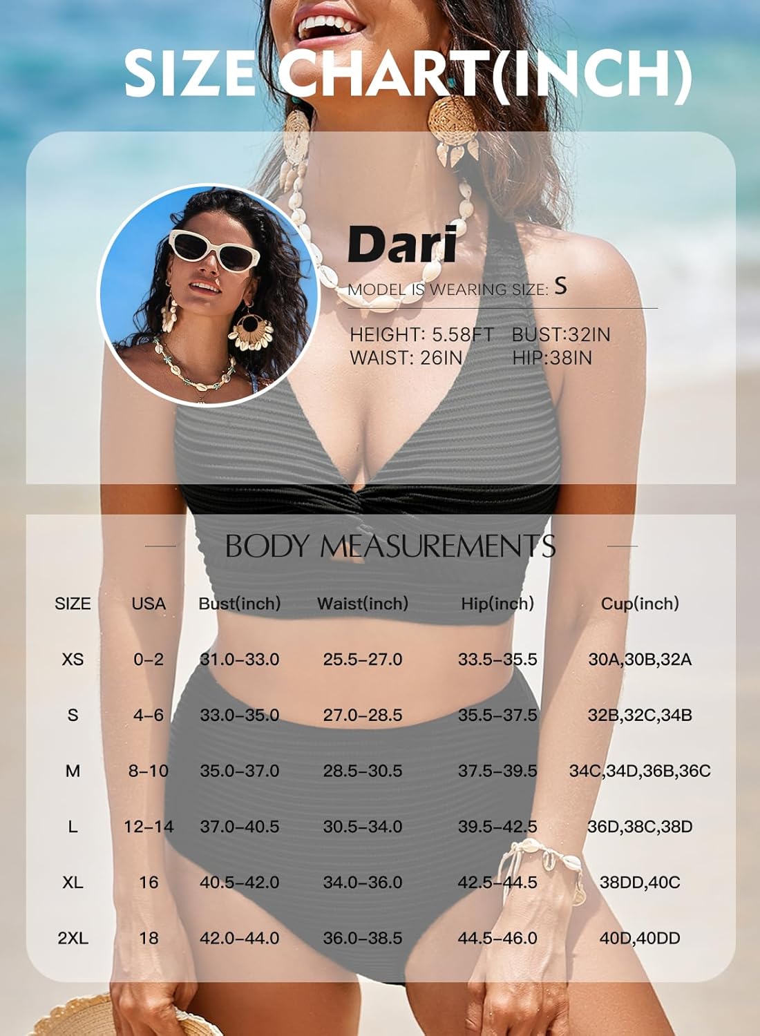 Thumbnail 5 de Herseas Women's Textured Bikini Sets with Twist Front Top and High Waisted Bottoms