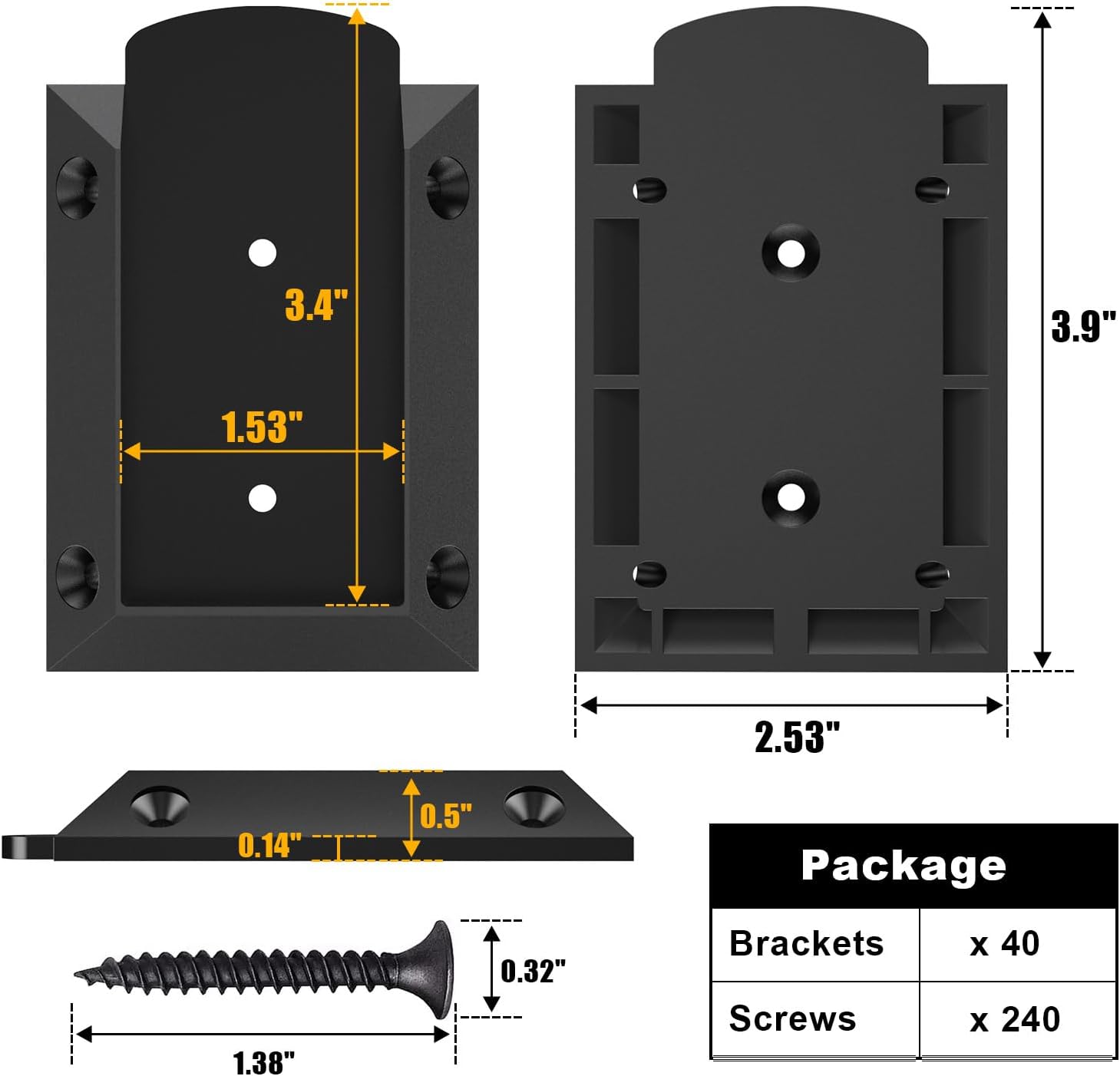 Thumbnail 1 de ORIGLE YCTJ-ZS-2X4-40PCS Nylon Deck Railing Brackets for 2x4 Wood