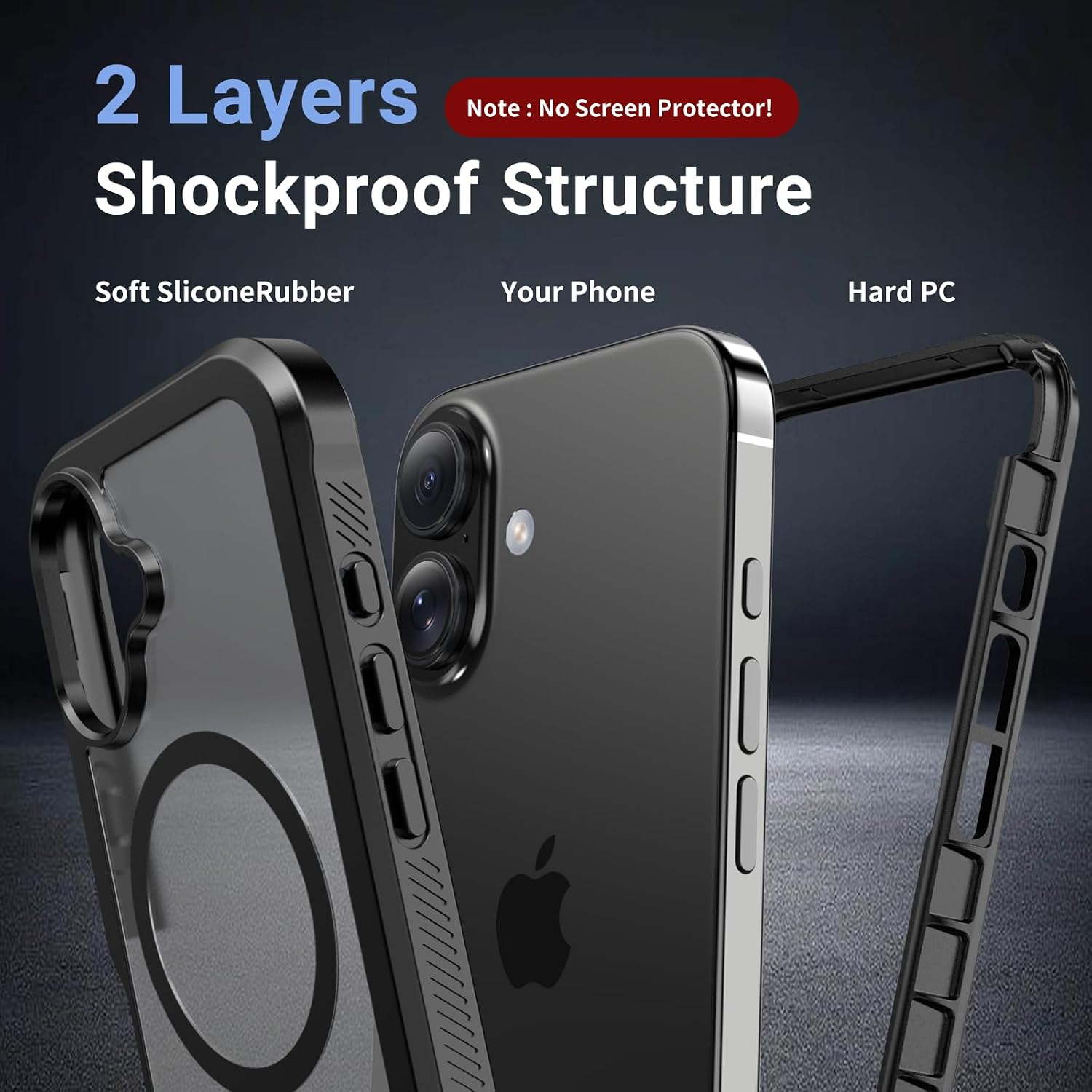Detalle 2 de jaroco 001 Magnetic iPhone 16 Case, Black Matte TPU with MagSafe Compatibility