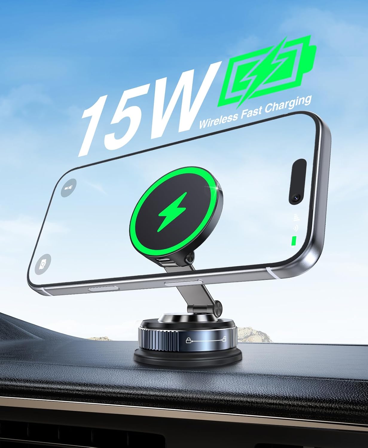 Detalle 1 de Beeasy K003S 15W MagSafe Car Charger with Adjustable Magnetic Mount