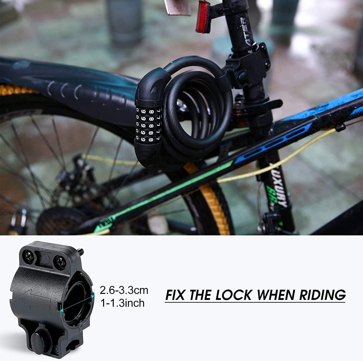 Detalle 2 de Bike Lock Cable Bicycle Lock – resettable 5-digit high-security combination lock (1500mm x 12mm)