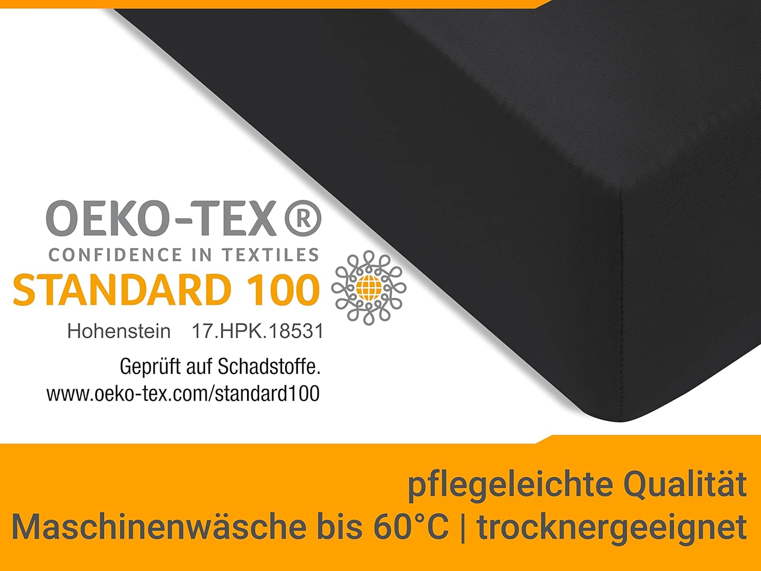 Thumbnail 5 de Npluseins Drap Housse 140x190/200 cm en Microfibre Noir – respirant, anti-allergie et certifié OEKO-TEX