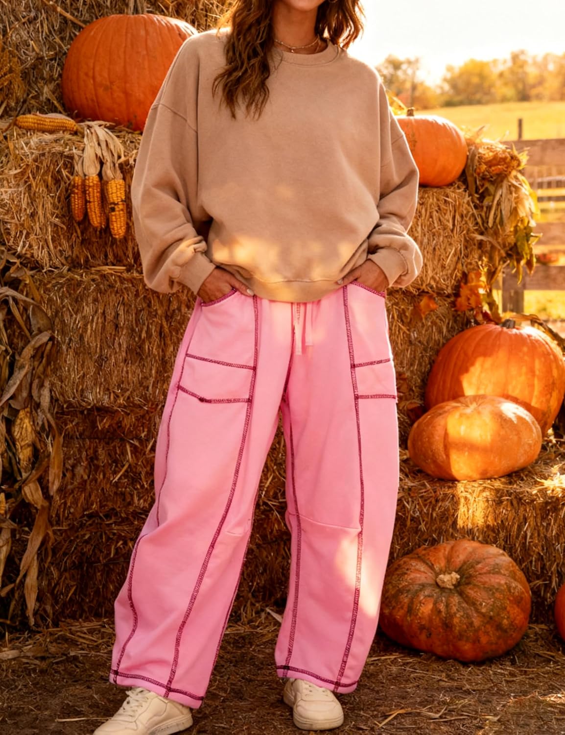 Thumbnail 1 de Athlisan Women's Baggy Barrel Pants: Wide-Leg Lounge Sweatpants with Pockets