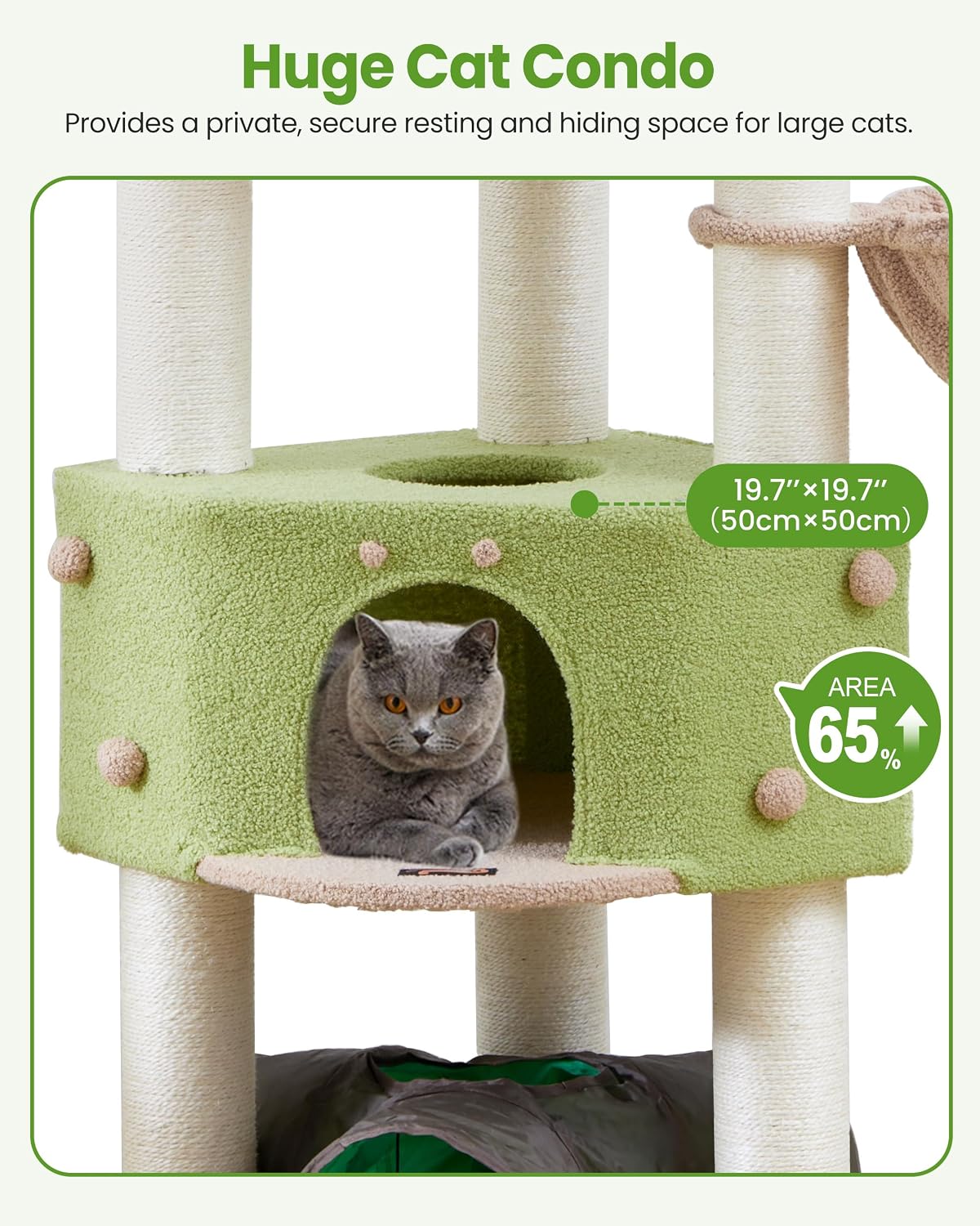 Detalle de Heavy Duty Large Cat Tree Tower, 60.6-Inch Multi-Level Condo with Sisal Posts