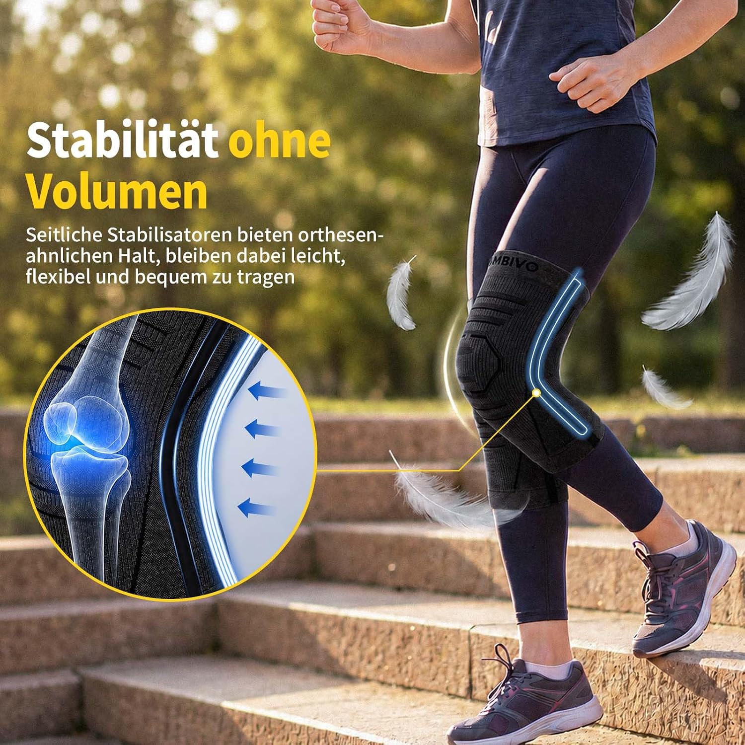 Detalle 2 de CAMBIVO Kniebandage – 2er-Pack Mans/Damen mit Seitens Stabilatoren zur Unterstützung bei Knieschmerzen