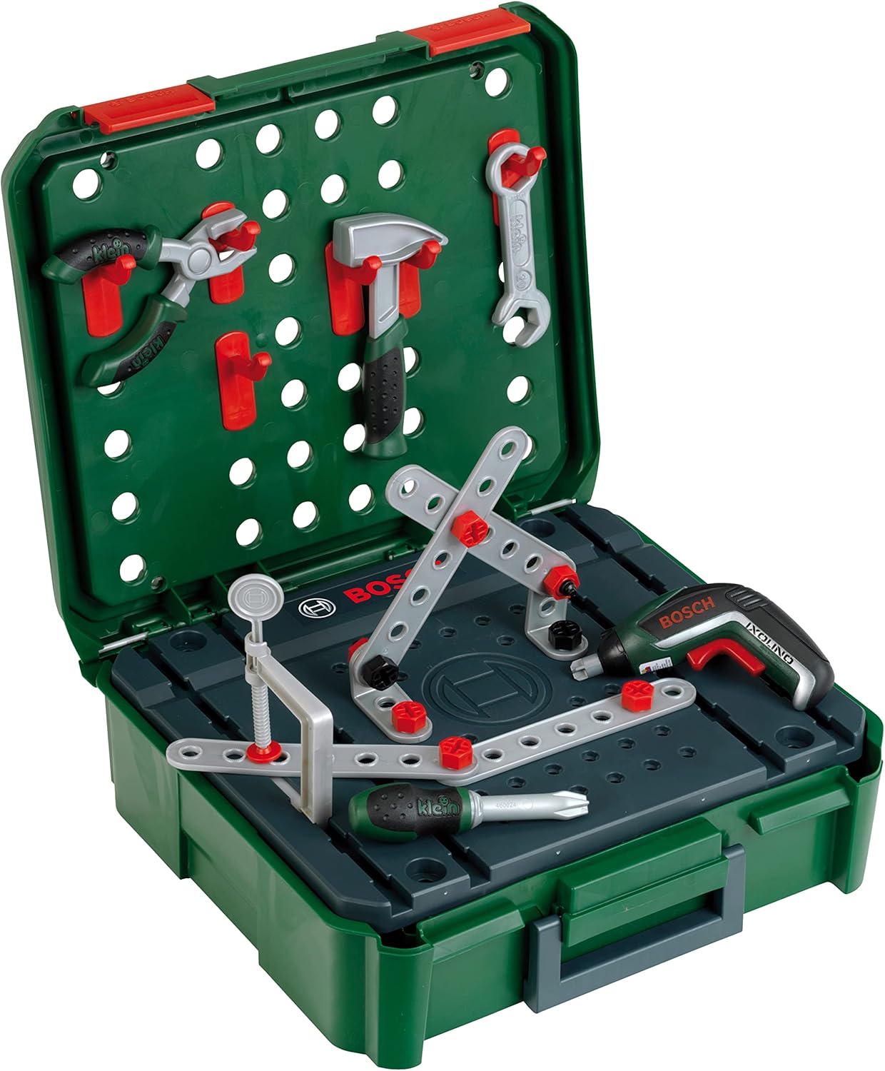 Detalle de Theo Klein 8396 Coffret d’établi Bosch + IXOLINO II I pour jeux de construction – Mallette transformable et sets d’outils inclus