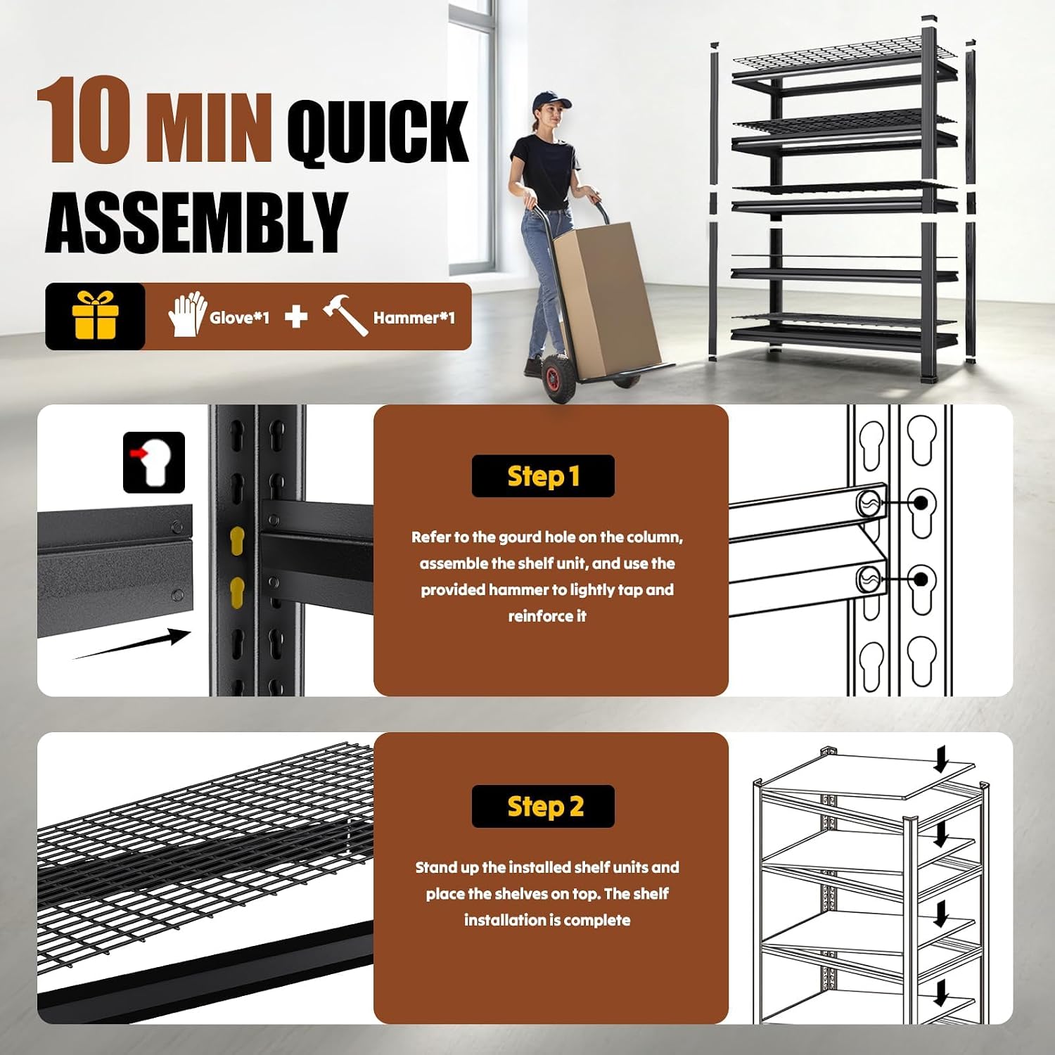 Detalle 1 de KORVENA garage shelving 3-Pack, 5-Tier Adjustable Metal Shelves, 35" Wide