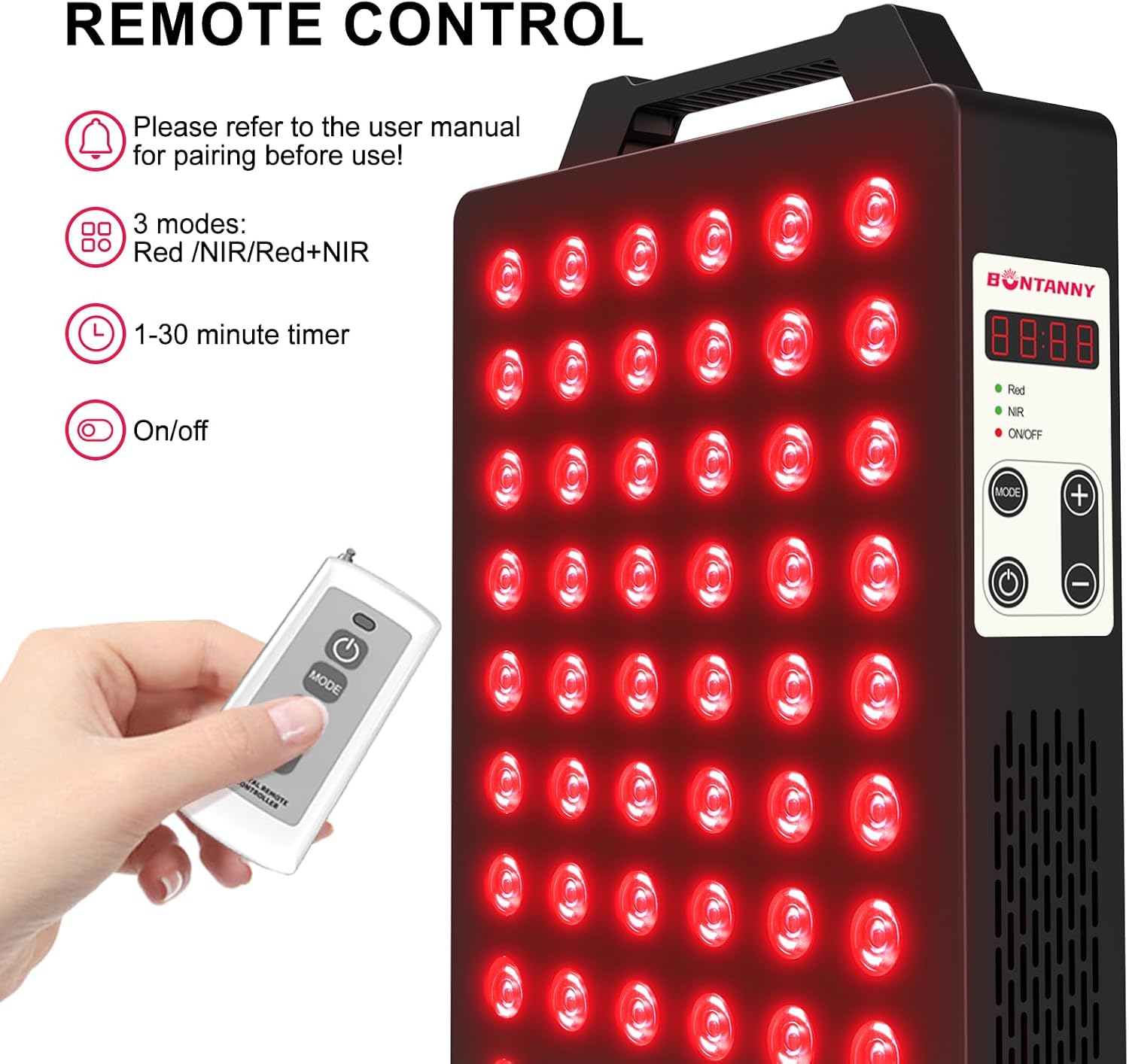 Thumbnail 4 de BONTANNY Red Light Therapy BO-300 (660nm & 850nm) — 2-Wavelength, 60 Dual-Chip LEDs for Face, Body, Pain Relief