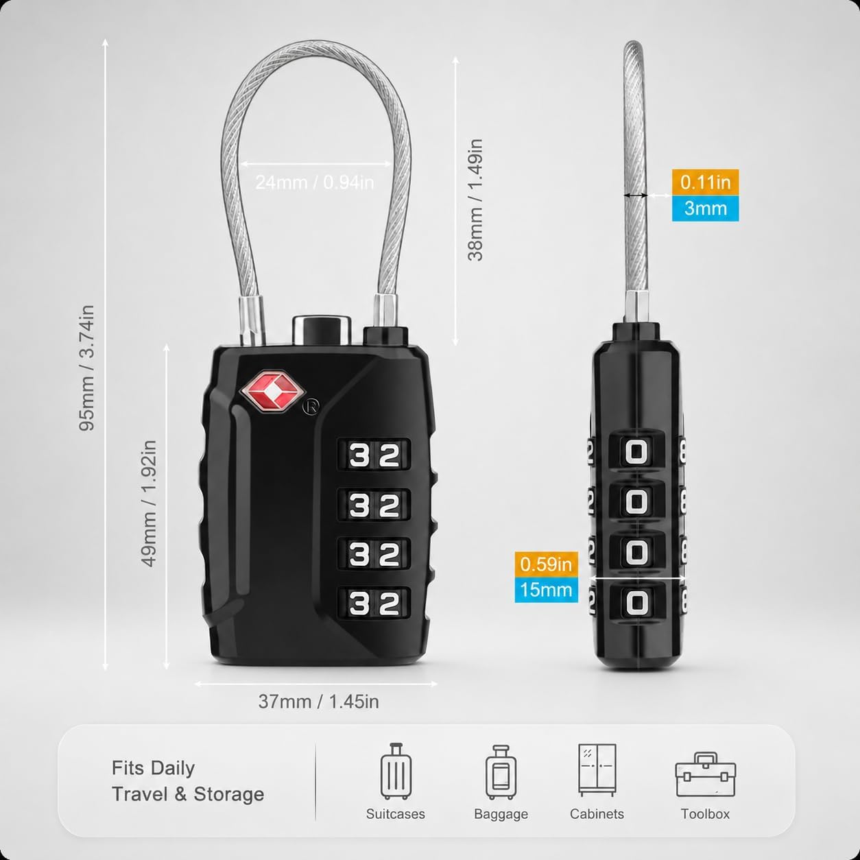 Thumbnail 5 de Diyife TSA Luggage Locks – 2 Pack Long Shackle 4-Digit Code