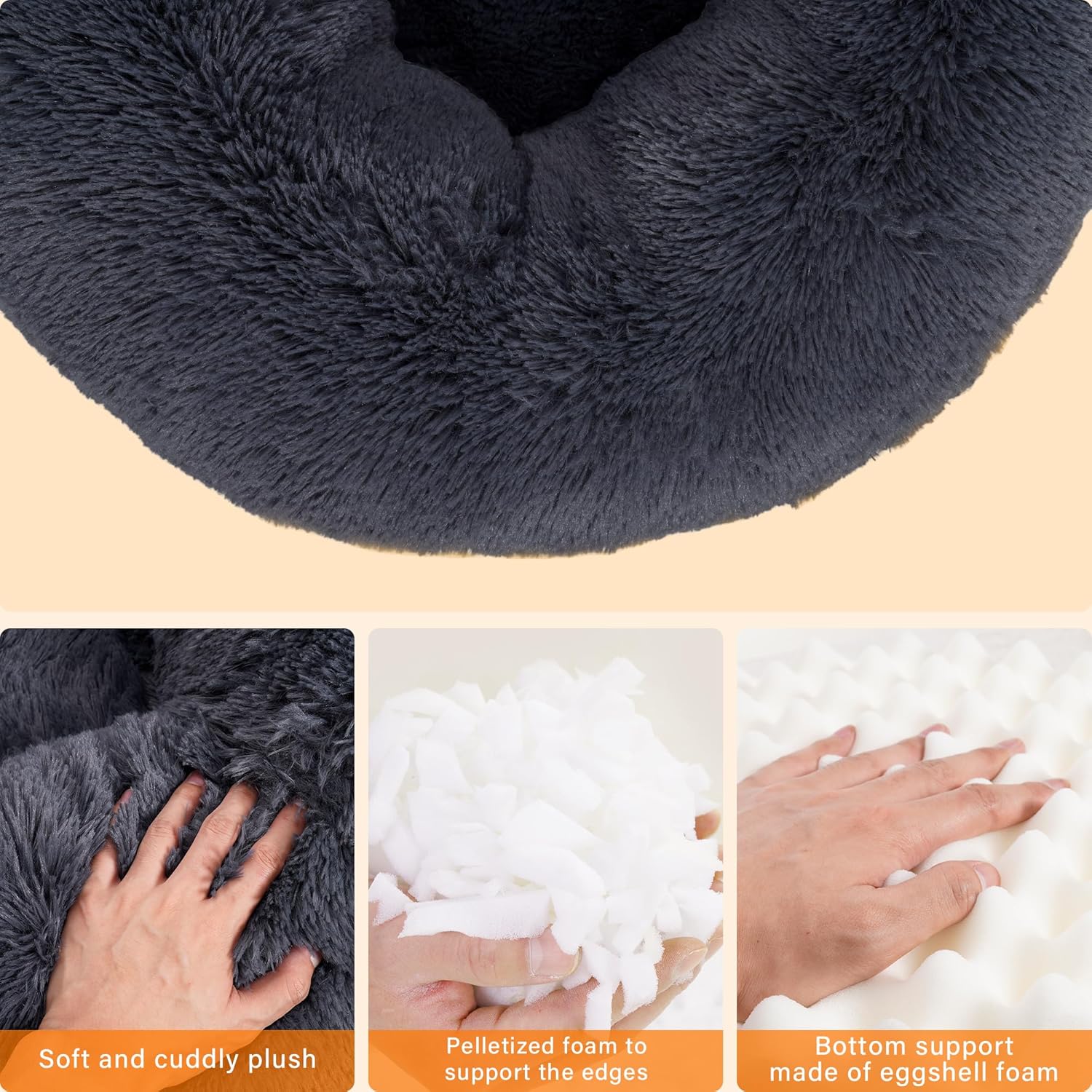 Detalle de HMTOPE orthopädisches rundes Hundebett 80 cm Ø – dunkelgrau, waschbarer Donut/Kuschelkorb