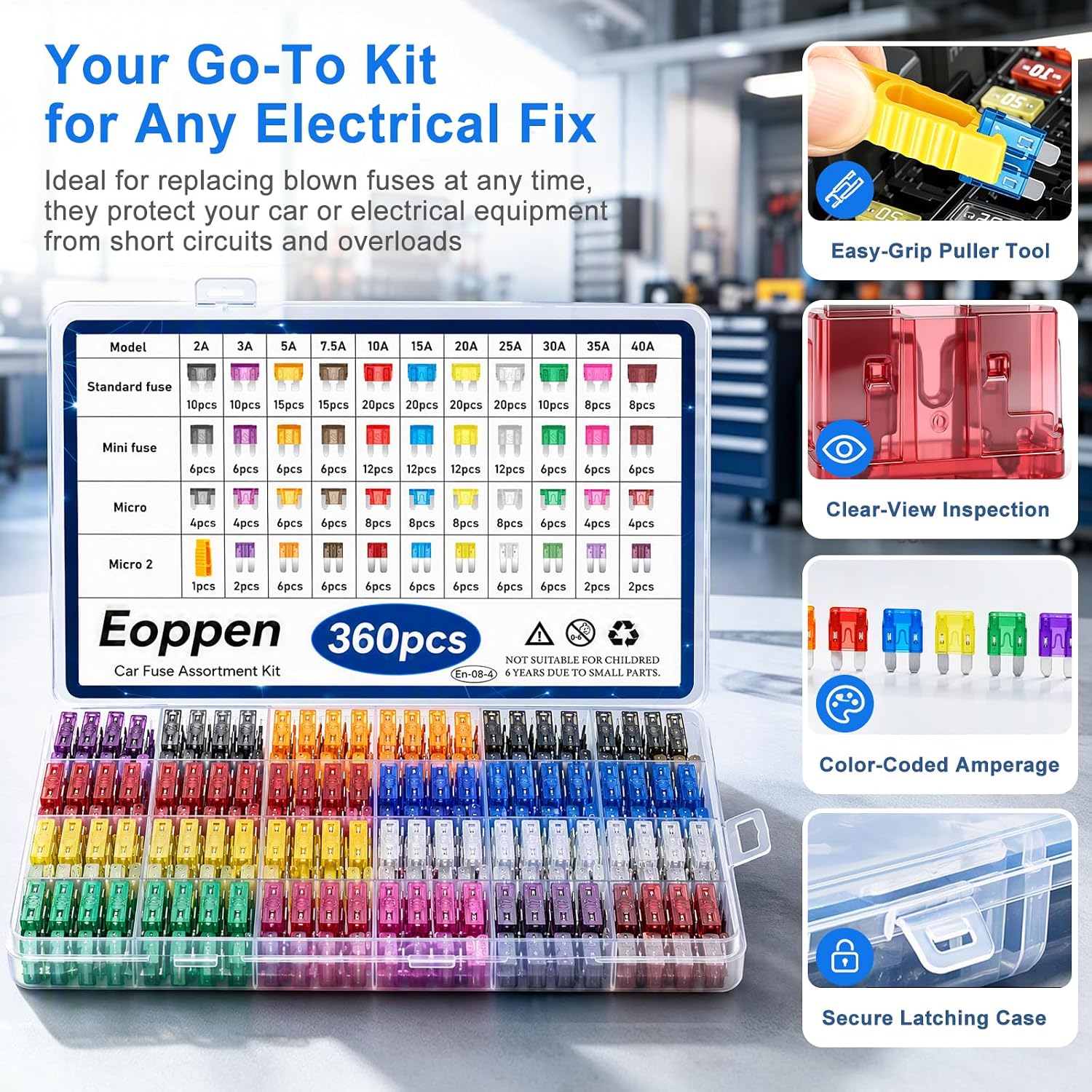 Detalle 2 de Eoppen Automotive Fuse Assortment Kit, 360-Piece