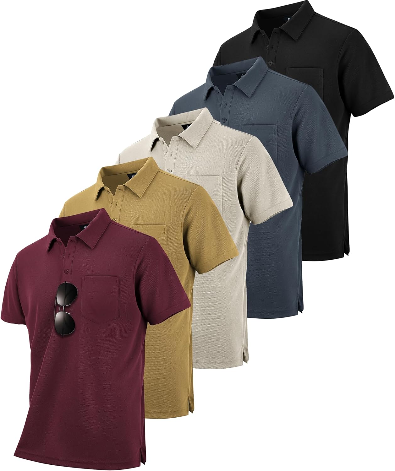 Detalle de SCODI 5 Pack Men’s Pocket Polo Shirts (Short Sleeve) — Moisture-Wicking Multipack