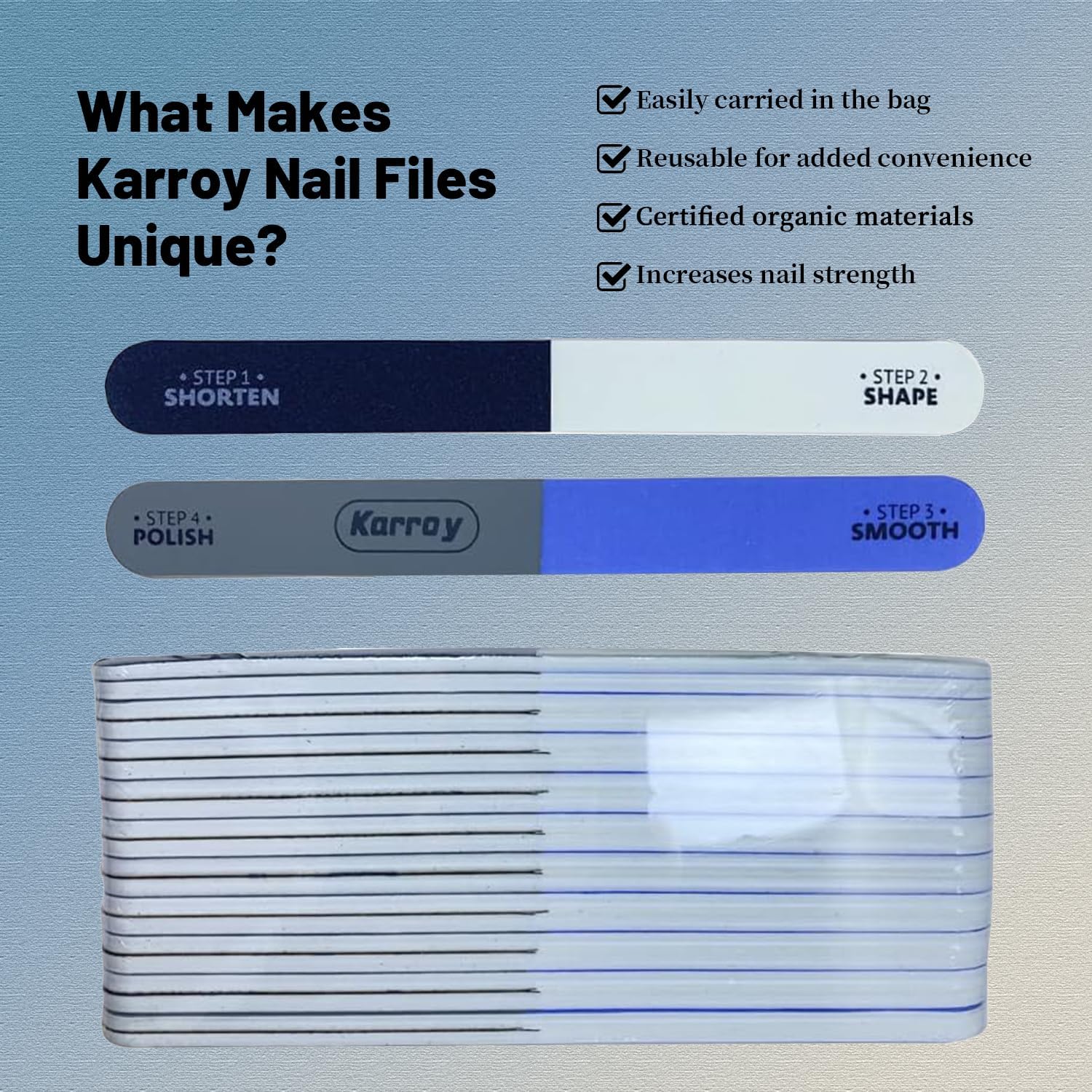 Detalle 2 de Karroy Nail File and Buffer for Natural Nails (Dual Sided, 4 Steps) — 20-Piece Set