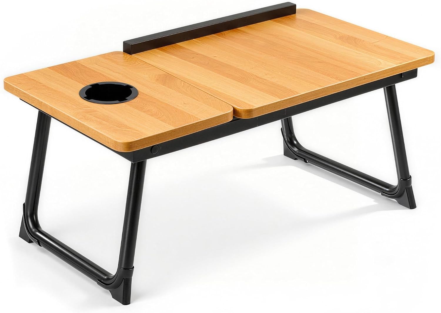 Detalle de VECELO KHD-FT13-OAK-60-JP-B1 折りたたみローテーブル 5段階高さ調整・カップスロット付き