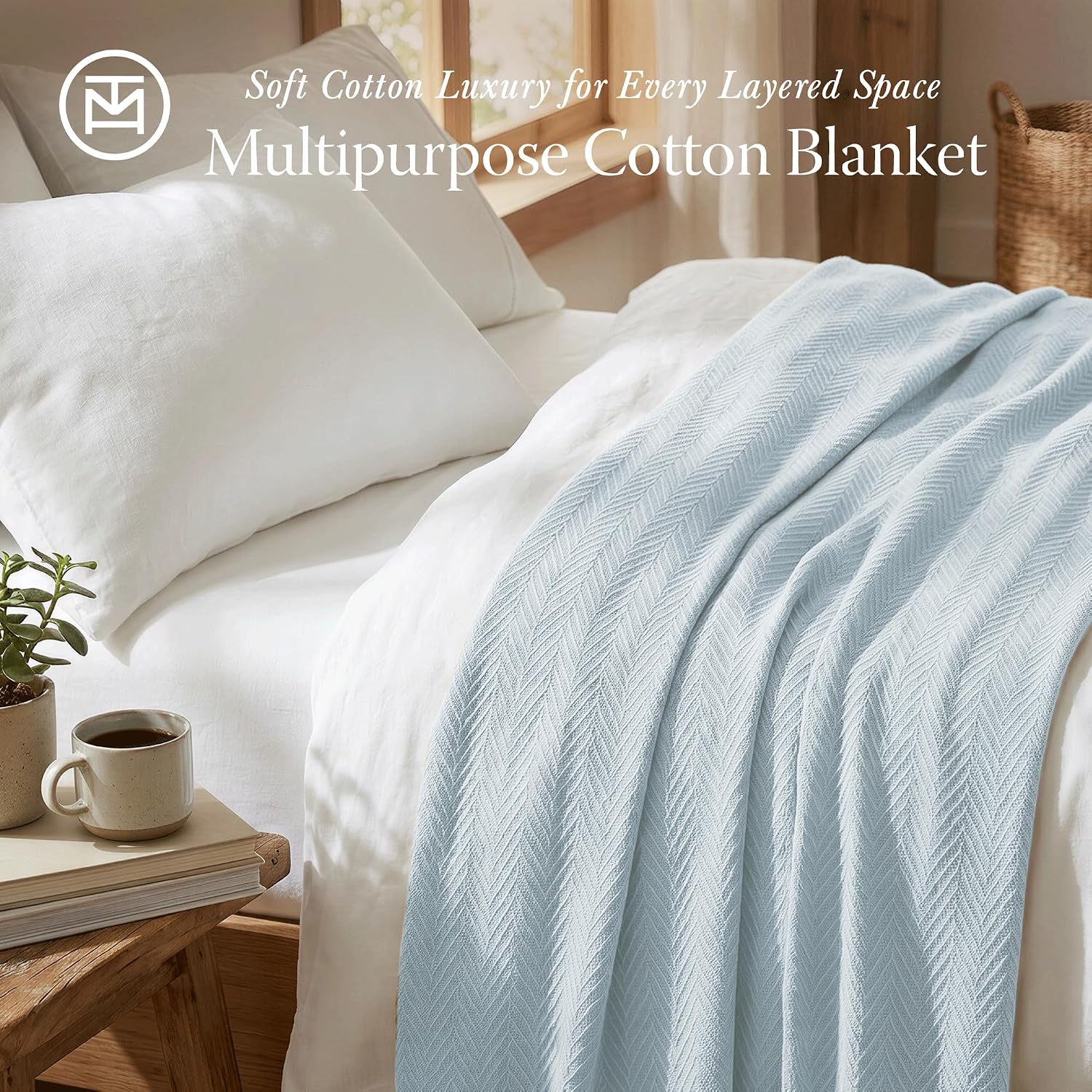 Detalle 2 de Threadmill Luxury Cotton Blanket for Twin Size Bed – 68x92 inches, 350GSM, Herringbone