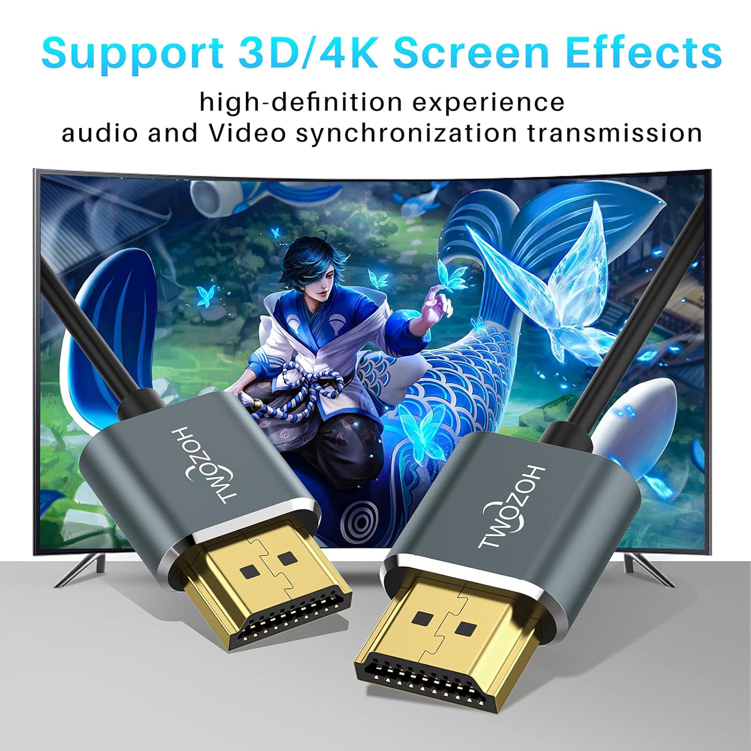 Detalle de Twozoh Câble HDMI ultra fin 3M – Lot de 2, haute vitesse 4K@60Hz