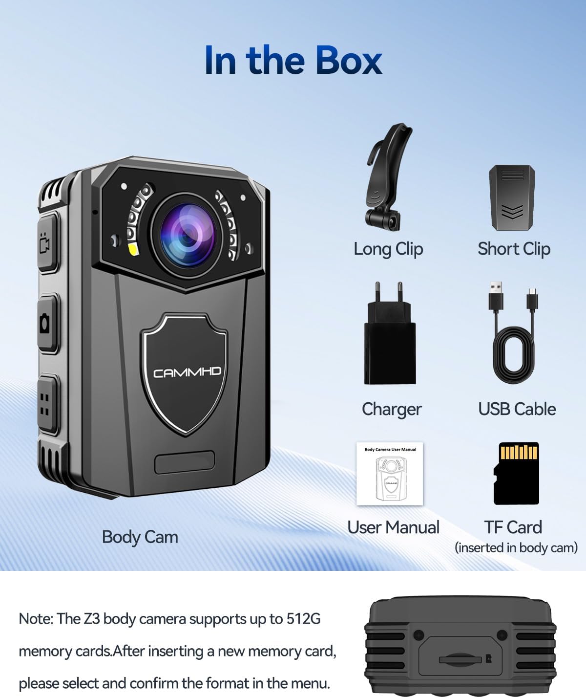 Thumbnail 2 de CAMMHD Z3-32G bodycam per forze dell’ordine: 1440P grandangolo 130° e visione notturna