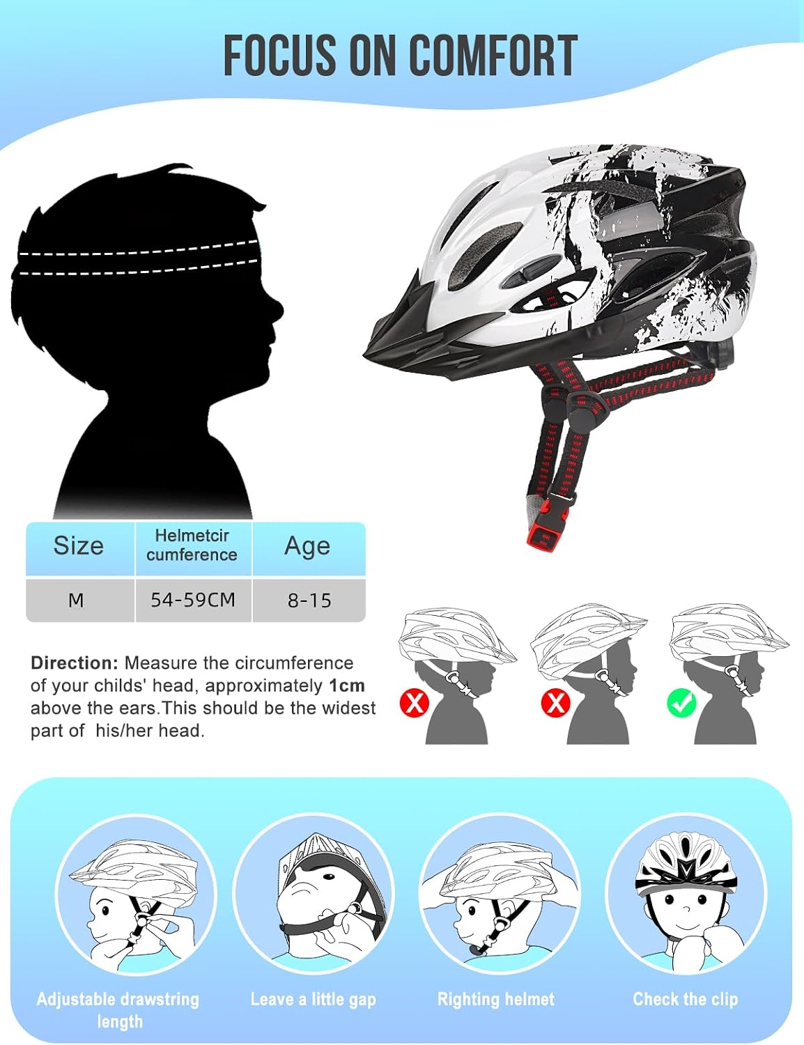 Detalle de Kids Bike Helmet for Boys & Girls (50-59cm) – Adjustable, 3-15 Years, Multi-Sport Safety