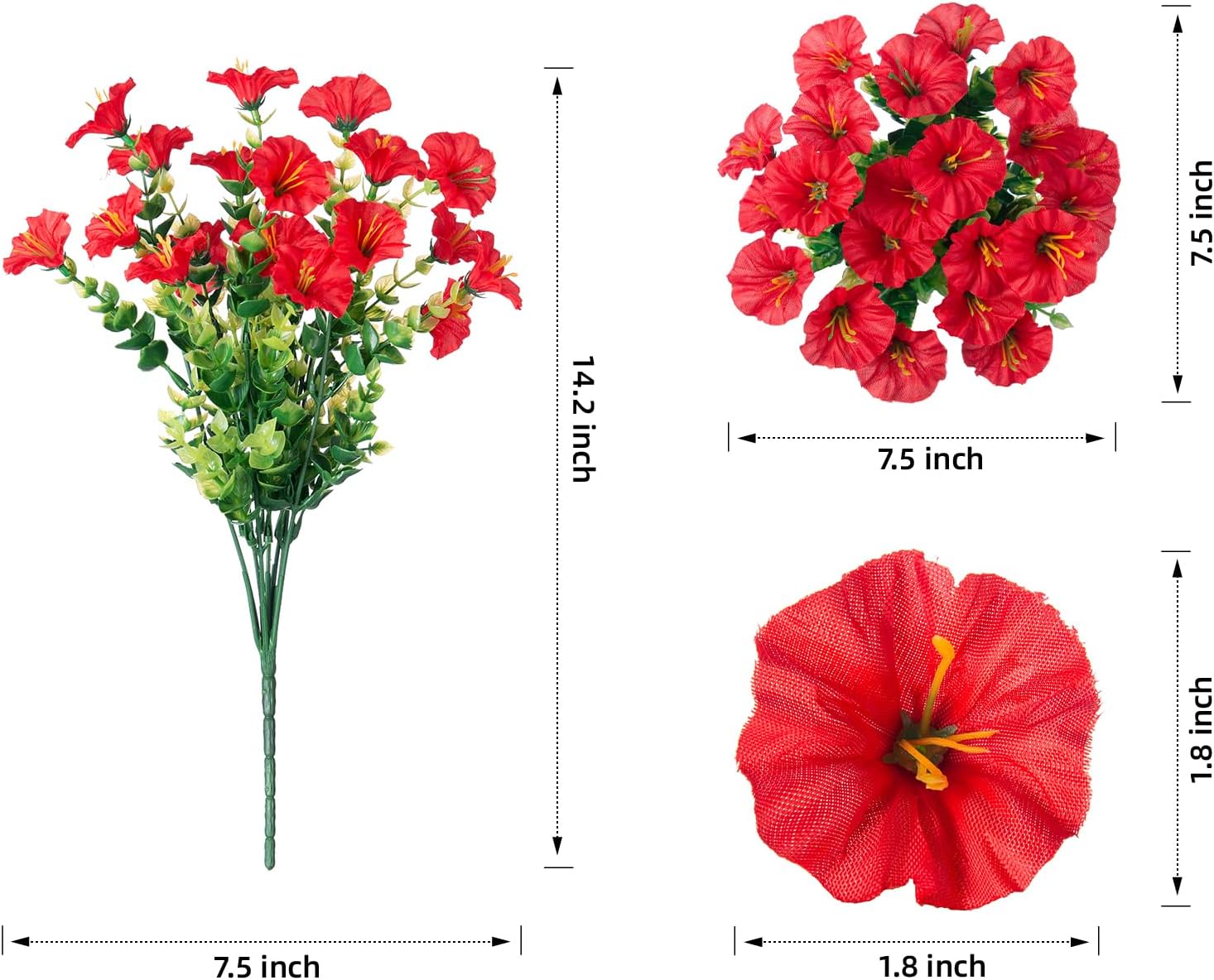 Thumbnail 5 de Artificial Flowers Outdoor Morning Glory with Eucalyptus — 12 Bundles of UV-Resistant Silk Blooms for Patio & Garden