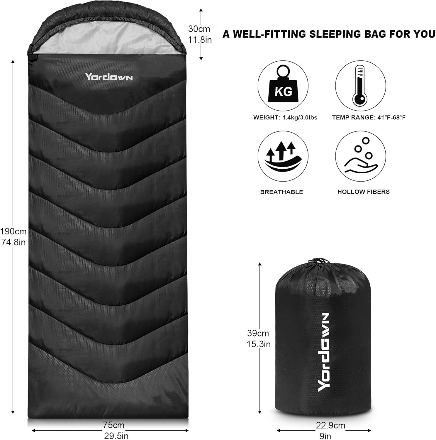 Detalle 2 de Yordawn Schlafsack Outdoor Camping – 3–4 Jahreszeiten, ultraleicht, wasserdicht, für Erwachsene und Kinder