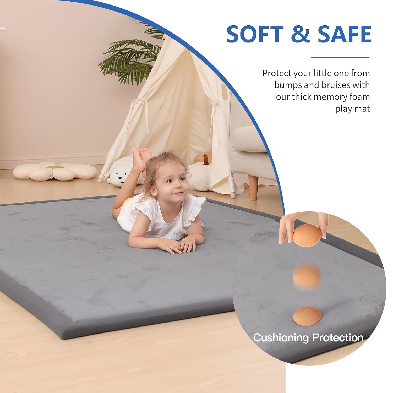Detalle 2 de Huloo Sleep Large Baby Play Mat, 79 × 71-Inch Dark Gray, 1.3-Inch Thick