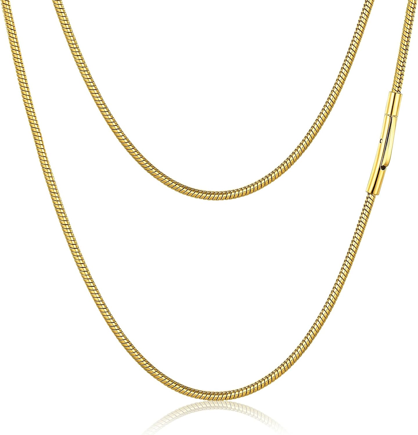Detalle de PROSTEEL Collana Serpente 2MM 46cm in Acciaio Inox 316L, Dorata 18K, Cierre Clip – Versatile e Minimal