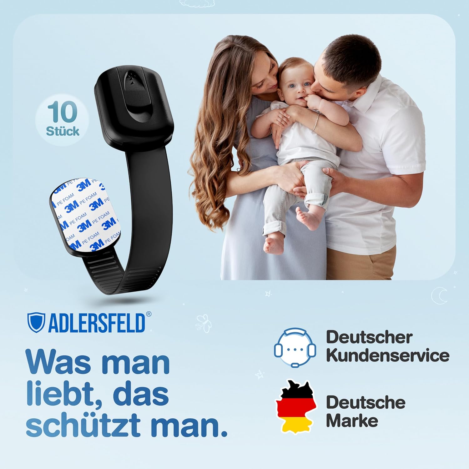 Thumbnail 6 de ADLERSFELD 10x Kindersicherung Schrank – mit 3M Kleber, rückstandsfrei entfernbar, BPA-frei